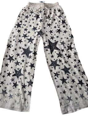 NWT Origami Star Print Wide Leg Pants M Cream Ombre Lace Drawstring